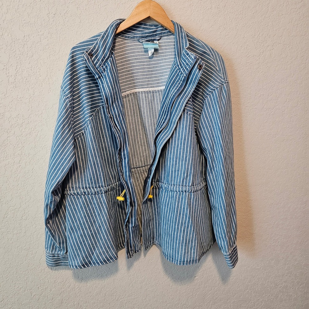 Future Collective Gabriella Karefa-Johnson Striped Denim Jacket Blue White 1X - Picture 2 of 9
